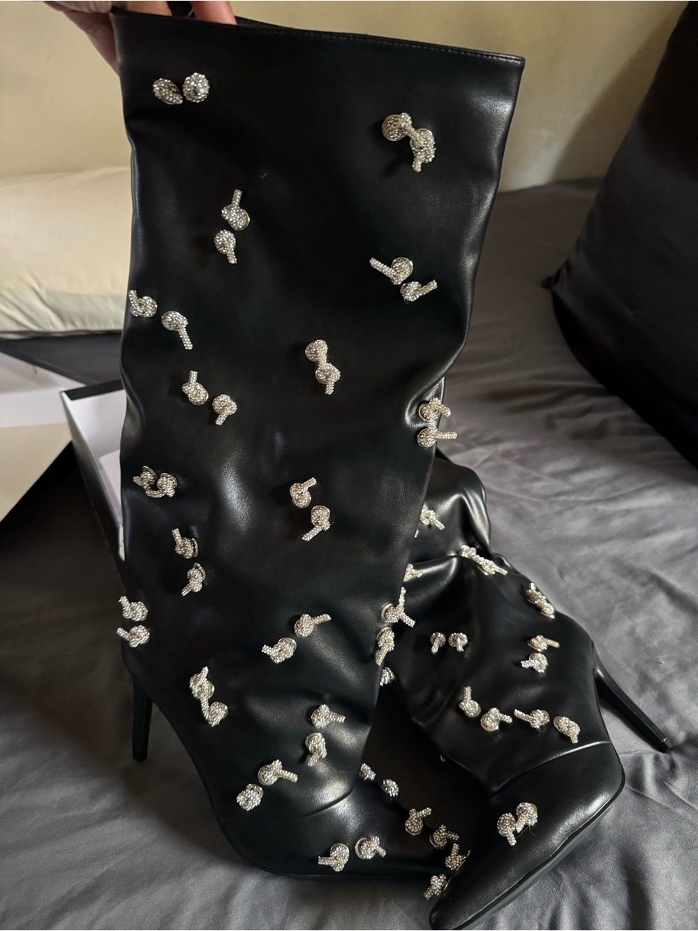 Azalea Wang “Coleman” Embellished Black Boot Size US 8 - Picture 10 of 11